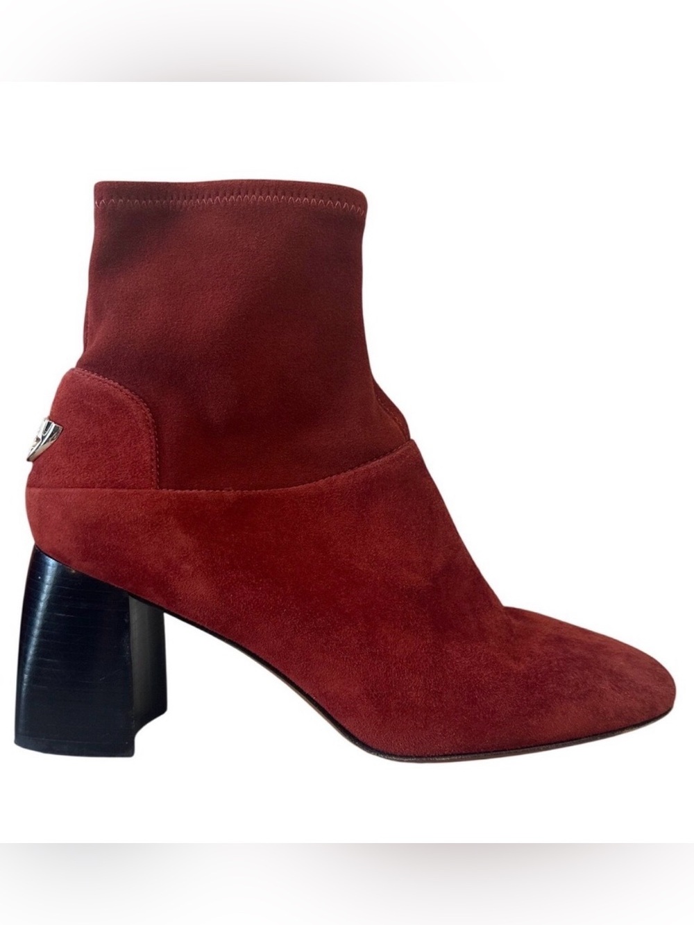 Tory Burch Sidney 70mm Redwood Kid Suede Stretch Sock Booties Sz 7.5